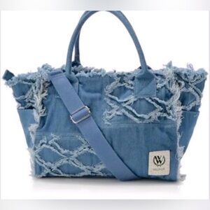 WF8. Wildfox Frayed Denim Tote - Denim - NWT $88 Retail - No Cancels